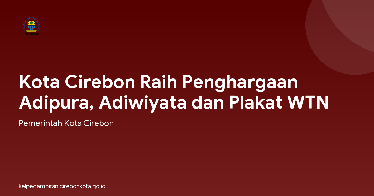 Kota Cirebon Raih Penghargaan Adipura, Adiwiyata dan Plakat WTN